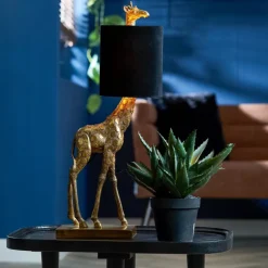 Light en Living Tafellamp 26x16x61 cm GIRAFFE Antiek Brons met Zwarte Velvet Kap