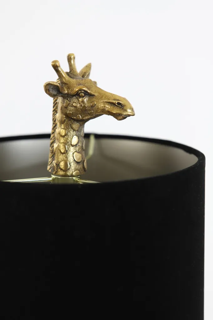 Light en Living Tafellamp 26x16x61 cm GIRAFFE Antiek Brons met Zwarte Velvet Kap