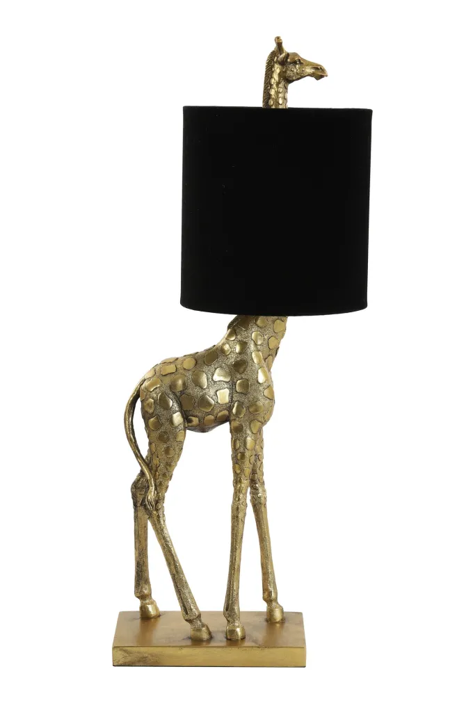 Light en Living Tafellamp 28x20x68 cm GIRAFFE antiek brons met velvet zwarte kap
