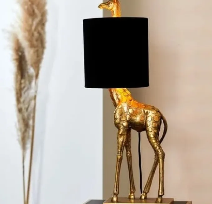 Light en Living Tafellamp 28x20x68 cm GIRAFFE antiek brons met velvet zwarte kap
