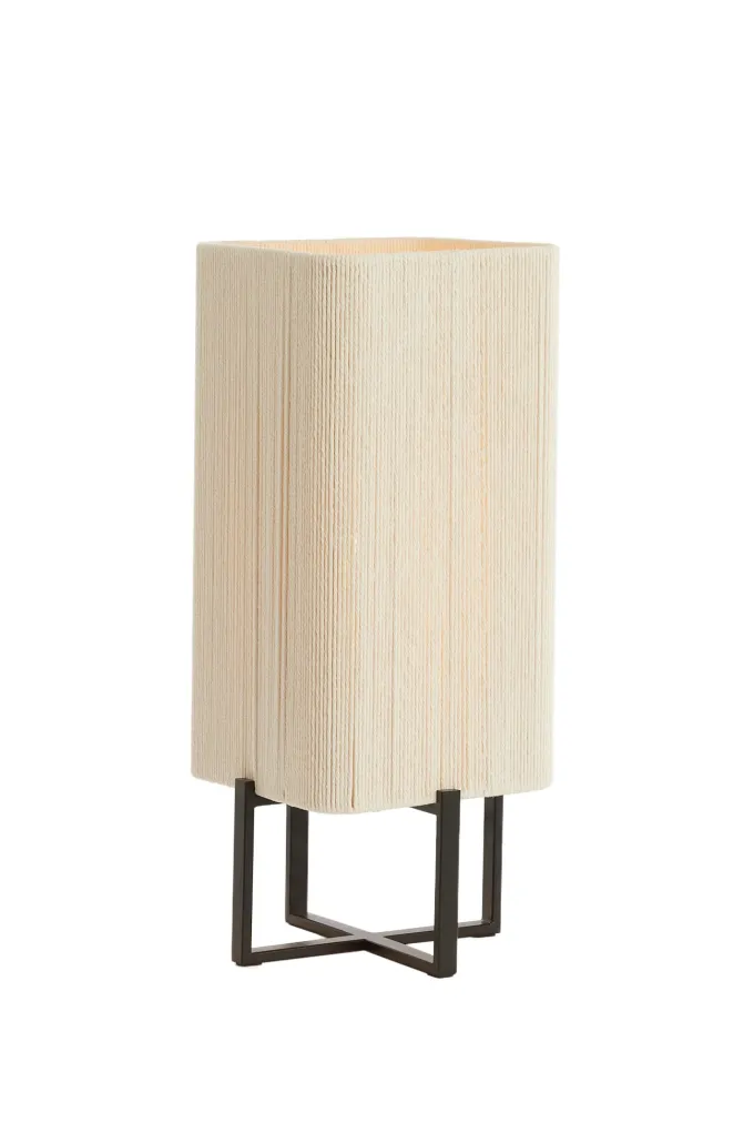 Light en Living Tafellamp 21,5X21,5X50,5 Cm WYN Mat zwart+touw creme