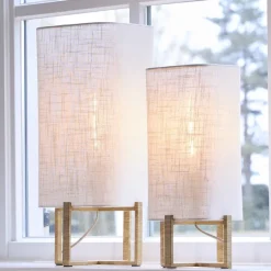 Light en Living Tafellamp 21,5X21,5X50,5 Cm WYN hout Natur+Linen Creme