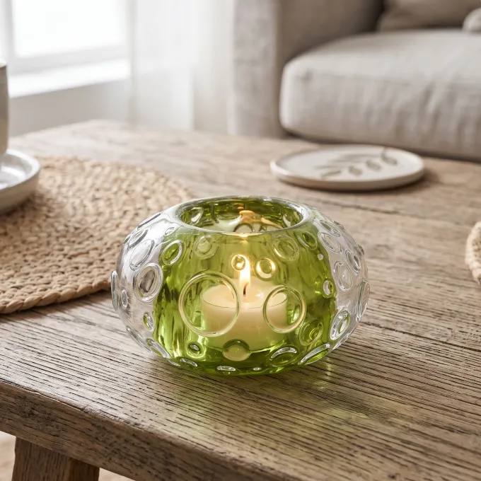 Light en Living Theelicht FINLEY glas licht groen - 2 afmetingen