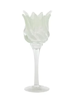 Light en Living Theelicht op voet Ø9,5x24 cm FLORA glas helder+mt mint groen