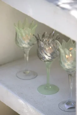 Light en Living Theelicht op voet Ø9,5x24 cm FLORA glas helder+mt mint groen
