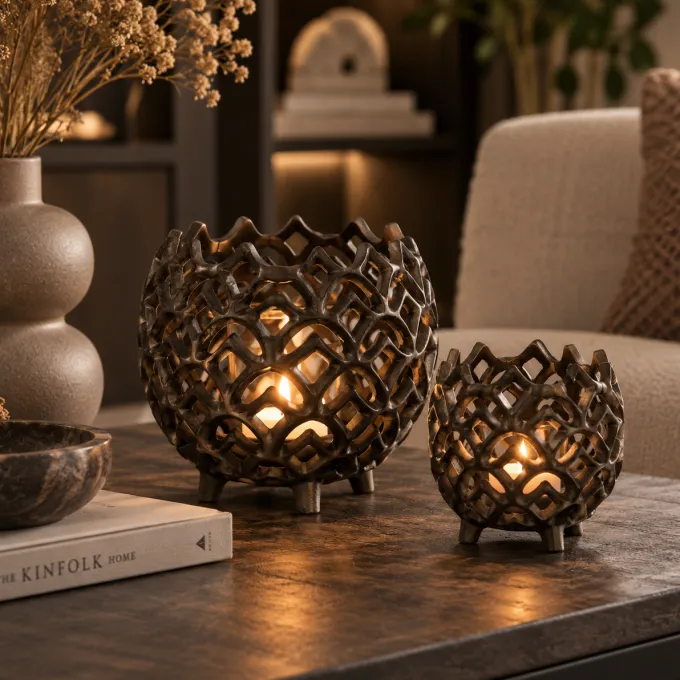 Light en Living Theelicht Ø15x14,5 cm GUBANI mat bruin-brons
