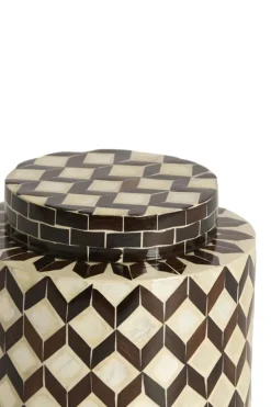Light en Living Vaas deco / Pot Ø16x26,5 cm OLITE bamboo creme + Donkerbruin