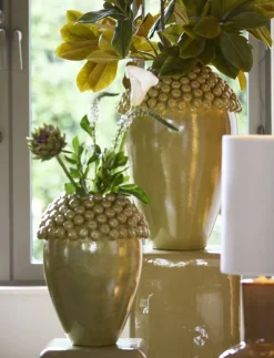 Light en Living Vaas deco Ø32x43,5 cm LOVRO keramiek olijfgroen-bruin