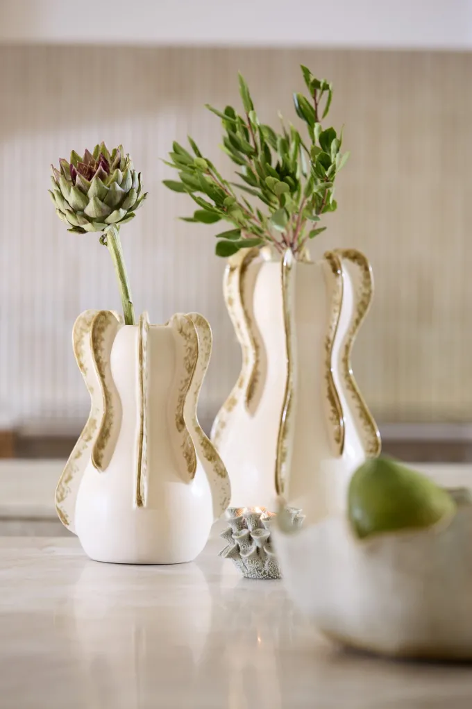 Light en Living Vaas deco Ø18,5x34 cm MAGOME keramiek creme + olijfgroen