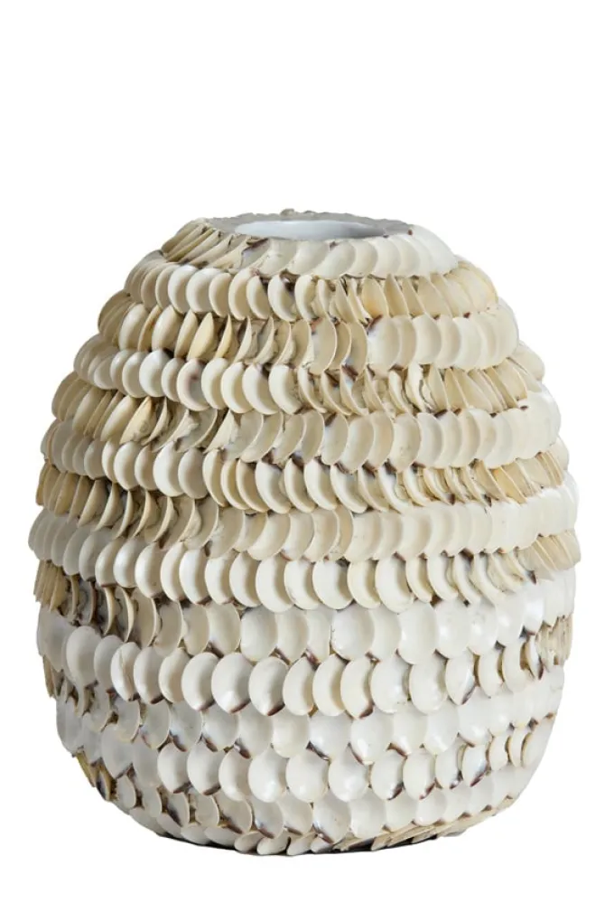 Light en Living Vaas deco Ø33x35 cm SARRIA bamboo + schelp creme