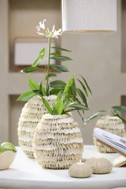 Light en Living Vaas deco Ø33x35 cm SARRIA bamboo + schelp creme