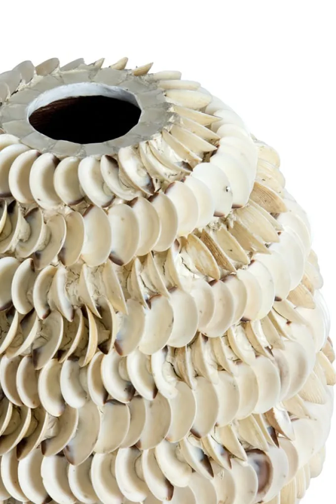 Light en Living Vaas deco Ø33x35 cm SARRIA bamboo + schelp creme