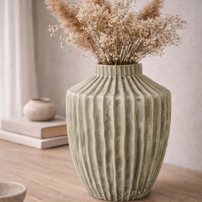Light en Living Vaas deco Ø32X40 cm TALEA keramiek olijfgroen-creme