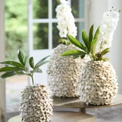 Light en Living Vaas deco Ø26x27 cm UBATE bamboe+schelp crème+bruin