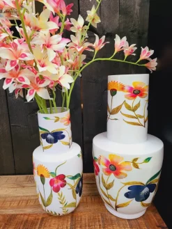 Light en Living Vaas deco Ø28x55 cm YVOTA wit+bloemen print