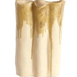 Light en Living Vaas deco 26x14x40 cm FLOVILLA keramiek crème+olijf groen