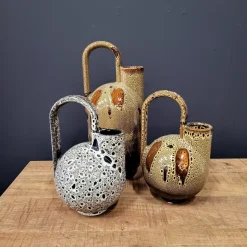 Light en Living Vaas deco 16x15,5x26 cm SERRES keramiek creme + zwart
