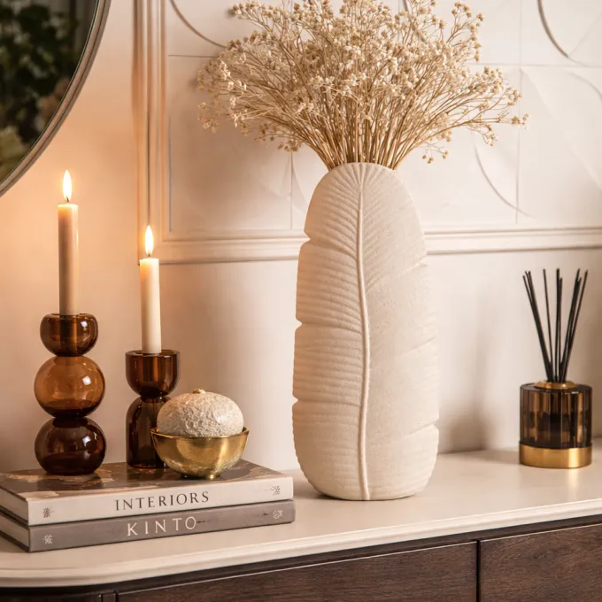Light en Living Vaas Deco 16X10X38,5 cm LOU keramiek mat creme