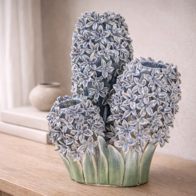 Light en Living Vaas deco 35,5x32x41 cm FLOWER keramiek blauw+groen