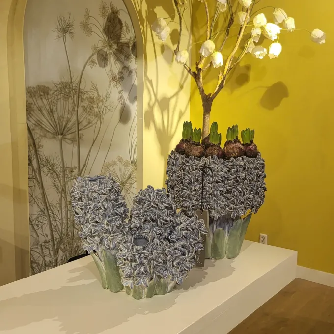 Light en Living Vaas deco 35,5x32x41 cm FLOWER keramiek blauw+groen