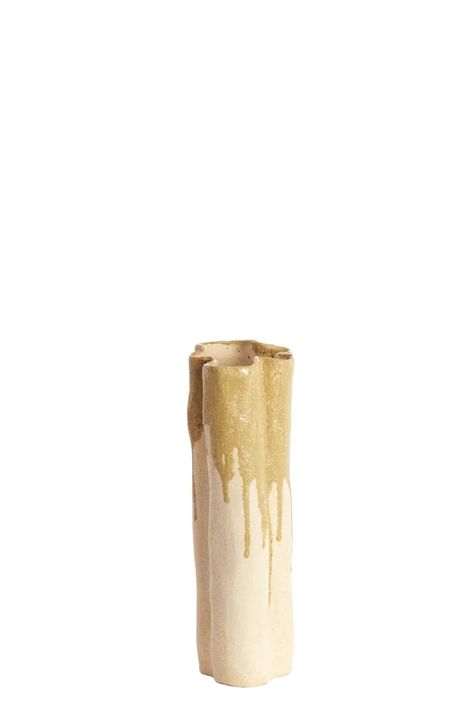 Light en Living Vaas deco 12x9,5x30 cm FLOVILLA keramiek crème+olijf groen