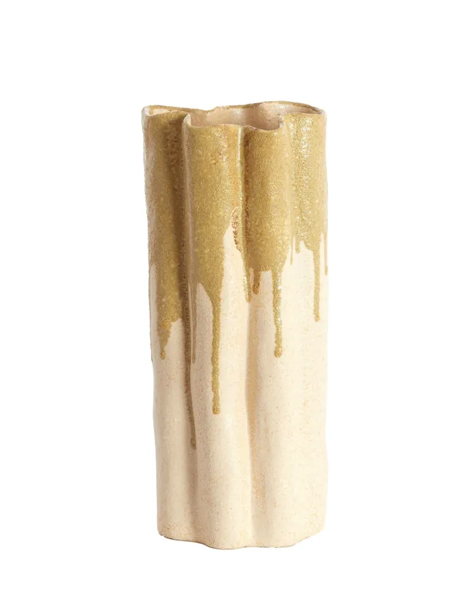 Light en Living Vaas deco 12x9,5x30 cm FLOVILLA keramiek crème+olijf groen