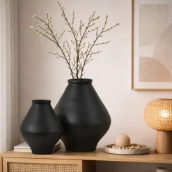 Light en Living Vaas deco YABITA mat zwart - 2 maten