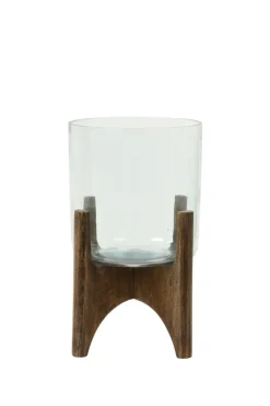 Light en Living Vaas op voet JACE glas+hout bruin Ø31,5x43 cm van Light & Living