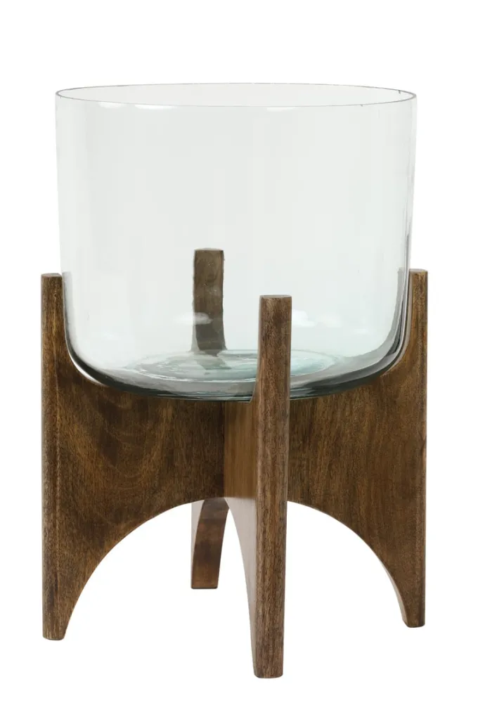 Light en Living Vaas op voet JACE glas+hout bruin Ø31,5x43 cm van Light & Living