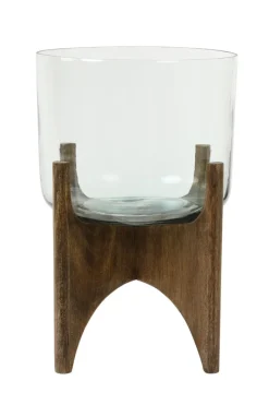 Light en Living Vaas op voet JACE glas+hout bruin Ø31,5x43 cm van Light & Living