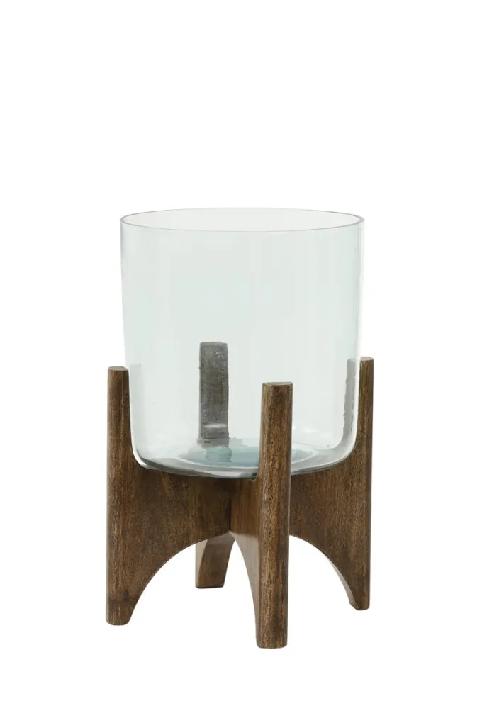 Light en Living Vaas op voet JACE glas+hout bruin Ø31,5x43 cm van Light & Living