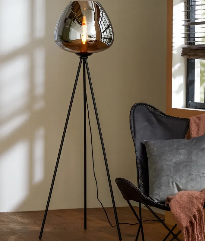 Light en Living Vloerlamp Ø42x146 cm MAYSON mat zwart met smoke glas