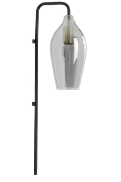 Light en Living Wandlamp 28x20x65 cm LUKARO glas smoke+mat zwart