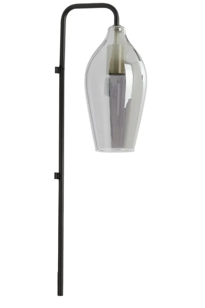Light en Living Wandlamp 28x20x65 cm LUKARO glas smoke+mat zwart