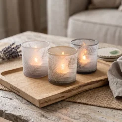 Light en Living Windlicht set van 3 SYLVER Glas Grijs, bruin en beige