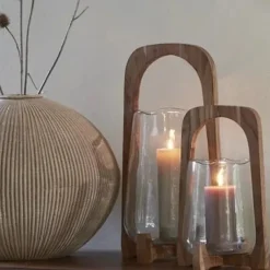 Light en Living Windlicht Ø21,5x35 cm ANOSY glas helder+hout naturel