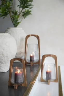 Light en Living Windlicht Ø26x48 cm ANOSY glas helder+hout naturel