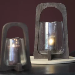 Light en Living Windlicht Ø21,5x35 cm ANOSY glas helder+hout mat d bruin