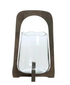 Light en Living Windlicht Ø21,5x35 cm ANOSY glas helder+hout mat d bruin