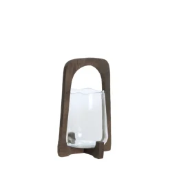 Light en Living Windlicht Ø18x26,5 cm ANOSY glas helder+hout mat d bruin