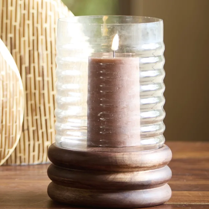 Light en Living Windlicht Ø18x36 cm MALDA mango hout bruin + glas