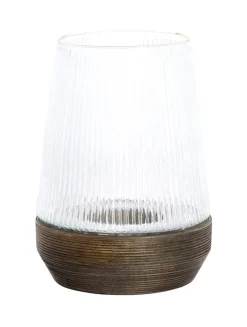 Light en Living Windlicht Ø22x30 Cm MINAS glas Rib helder+hout donkerbruin