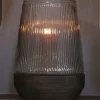 Light en Living Windlicht Ø18X26 Cm MINAS glas Rib helder+hout donkerbruin