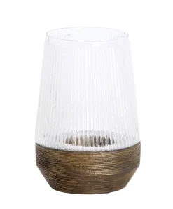 Light en Living Windlicht Ø18X26 Cm MINAS glas Rib helder+hout donkerbruin