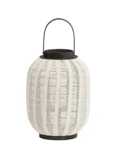 Light en Living Windlicht Ø26X36 DEZULO Linnen Naturel+zwart hout