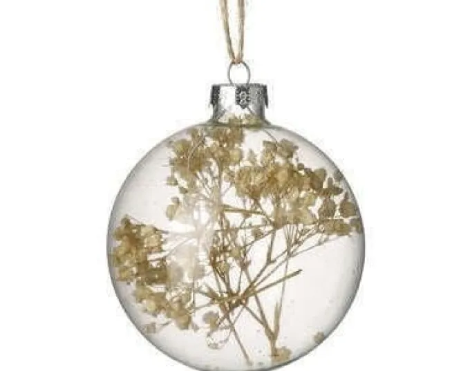 Parlane Kerstbal Ø8x8 cm DRIED FLORAL van glas met droogbloemen