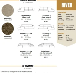 Pepp Interiors Bank River U opstelling met chaise longue links in Majestic 607