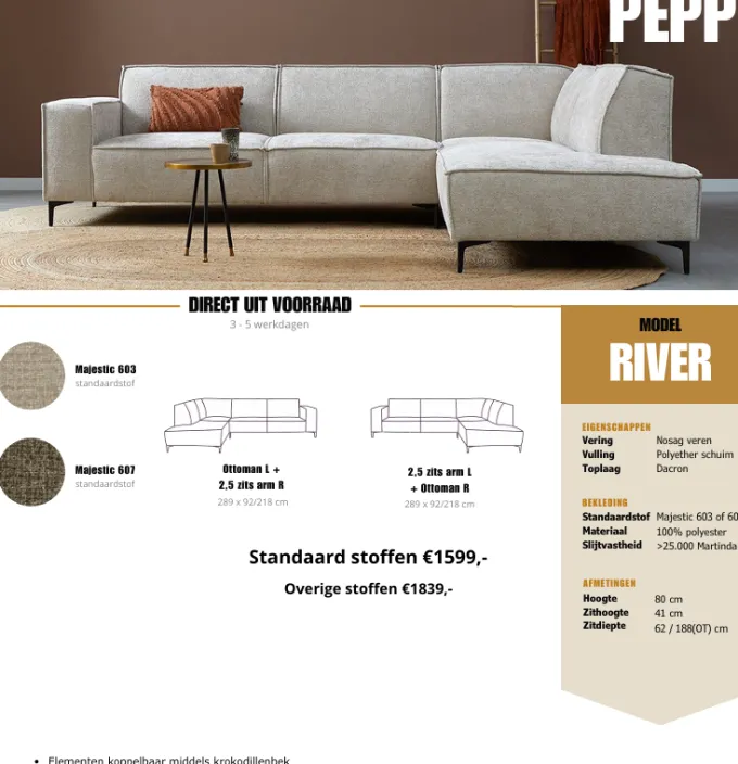 Pepp Interiors Hoekbank River - Ottoman rechts - Majestic 607