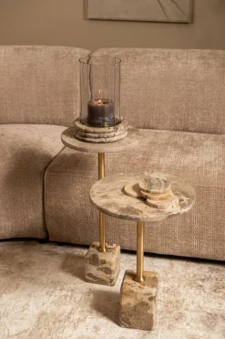 PTMD Bijzettafel Ebe Beige Marmer met rond blad laag