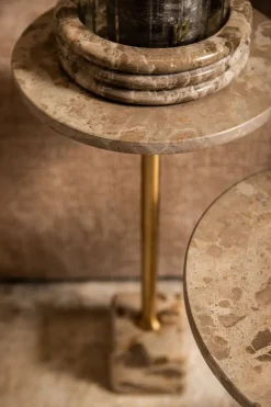 PTMD Bijzettafel Ebe Beige Marmer met rond blad laag